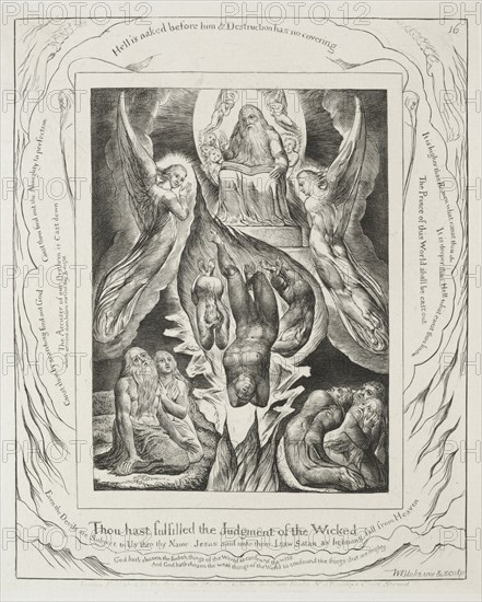 The Book of Job:  Pl. 16, Thou hast fulfilled the judgment of the wicked, 1825. William Blake (British, 1757-1827). Engraving