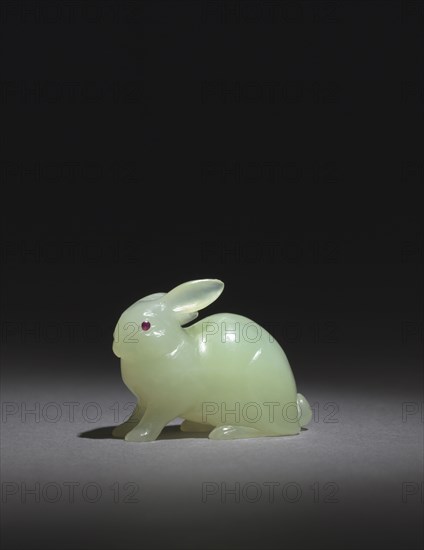 Rabbit, late 1800s-early 1900s. Russia, St. Petersburg, late 19th-early 20th Century. Jade, (bowemite?), rubies; overall: 4.2 x 5.1 x 2.4 cm (1 5/8 x 2 x 15/16 in.).
