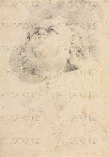 Sketch of a Heads after Giambologna's Neptune Fountain, c. 1654. Attributed to Christophe Veyrier (French, 1637-1689), attributed to Pierre Puget (French, 1620-1694). Black chalk; sheet: 29.4 x 20.3 cm (11 9/16 x 8 in.).