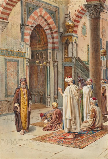 Moslems at Prayer, late 1800s-early 1900s. P. Pavesi (Italian). Watercolor on heavy board; unframed: 46.7 x 36.9 cm (18 3/8 x 14 1/2 in.).
