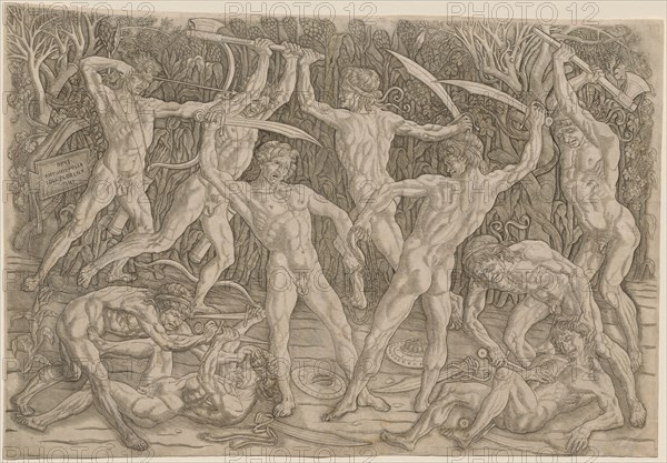 Battle of the Nudes, 1470s-1480s. Antonio del Pollaiuolo (Italian, 1431/32-1498). Engraving; sheet: 42.4 x 60.9 cm (16 11/16 x 24 in.); platemark: 42 x 60.4 cm (16 9/16 x 23 3/4 in.).