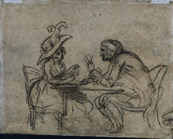 Woman and Man Playing Cards, 1792. Benjamin West (American, 1738-1820). Black crayon; sheet: 32.3 x 40.7 cm (12 11/16 x 16 in.).
