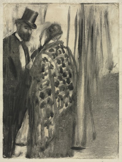 Conversation: Ludovic Halévy and Madame Cardinal (The Conversation) for "La Famille Cardinal" by Ludovic Halévy, c. 1880-1883. Edgar Degas (French, 1834-1917). Monotype; sheet: 25.5 x 17.8 cm (10 1/16 x 7 in.); platemark: 21.3 x 16 cm (8 3/8 x 6 5/16 in.)