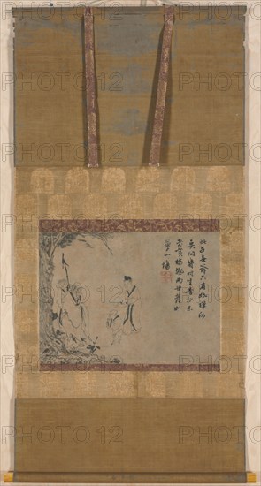 The Second Coming of the Fifth Patriarch, c. mid-1300s. Yintuoluo (Chinese). Section of a handscroll mounted as a hanging scroll, ink on paper; image: 32.7 x 44.6 cm (12 7/8 x 17 9/16 in.); overall: 245 x 62 cm (96 7/16 x 24 7/16 in.).