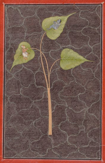 Markandeya Viewing Krishna in the Cosmic Ocean, c. 1680. Northern India, Jammu and Kashmir, Basohli, 17th century. Opaque waterolor on paper; image: 15.2 x 10 cm (6 x 3 15/16 in.); overall: 20.5 x 15 cm (8 1/16 x 5 7/8 in.).