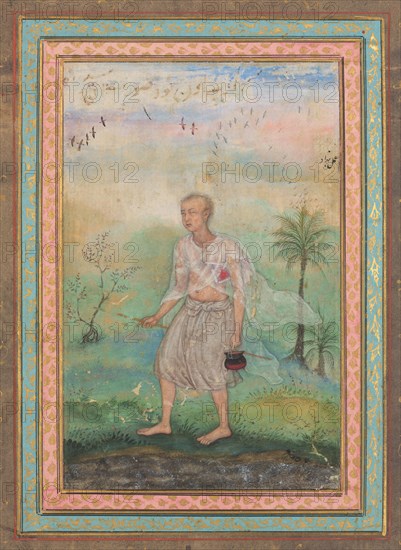 Jain Ascetic Walking Along a Riverbank, c. 1600. Basavana (Indian, active c. 1560–1600). Ink and color on paper; image: 14.7 x 9.8 cm (5 13/16 x 3 7/8 in.); overall: 38.8 x 26.3 cm (15 1/4 x 10 3/8 in.); with mat: 49 x 36.3 cm (19 5/16 x 14 5/16 in.).