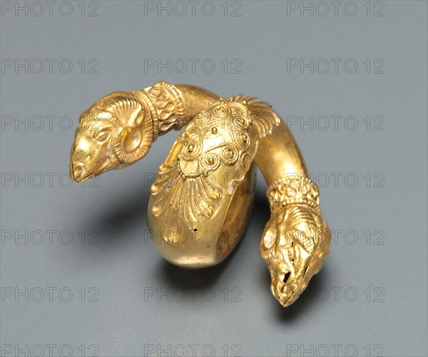 Pair of Hair Ringlets with Ram Head, c. 4th Century BC. Greece, Hellenistic period. Gold; overall: 3.5 cm (1 3/8 in.).