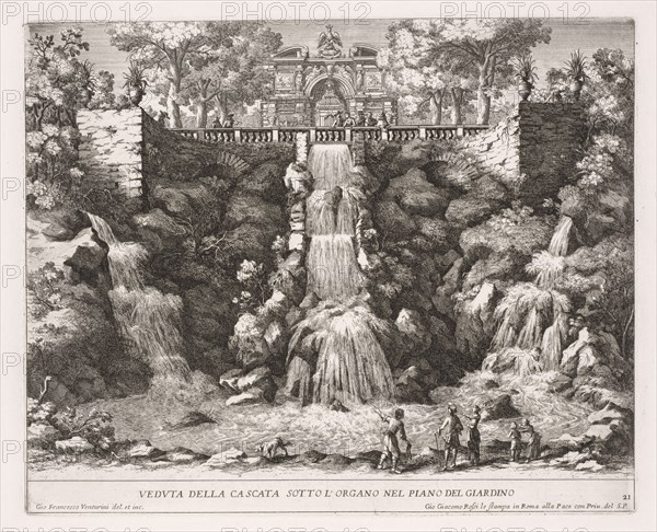 Veduta della Cascata Sotto L'Organo nel Piano del Giardino. Giovanni Francesco Venturini (Italian, 1650-1710). Etching