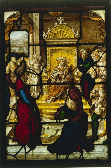 The Judgment of Solomon, c. 1530. Dirk Vellert (Netherlandish, 1480/85-1547). Pot metal, white glass, and silver stain; overall: 69.3 x 46.4 cm (27 5/16 x 18 1/4 in.).