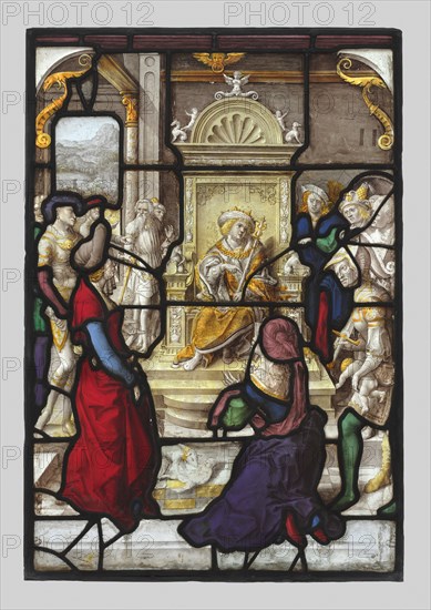 The Judgment of Solomon and Esther before Ahasuerus (pair), c. 1530. Dirk Vellert (Netherlandish, 1480/85-1547). Pot metal, white glass, and silver stain; overall: 69.3 x 46.4 cm (27 5/16 x 18 1/4 in.).