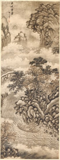 Clouds and Waves at the Wu Gorge, 1368- 1644. Xie Shichen (Chinese, 1487-after 1567). Hanging scroll, ink and light color on paper; painting: 243.1 x 90 cm (95 11/16 x 35 7/16 in.); overall with knobs: 295.6 x 115 cm (116 3/8 x 45 1/4 in.).