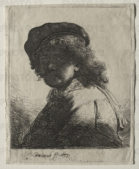 Self-Portrait in a Cap and Scarf with the Face Dark: Bust, 1633. Rembrandt van Rijn (Dutch, 1606-1669). Etching; platemark: 13 x 10.3 cm (5 1/8 x 4 1/16 in.)
