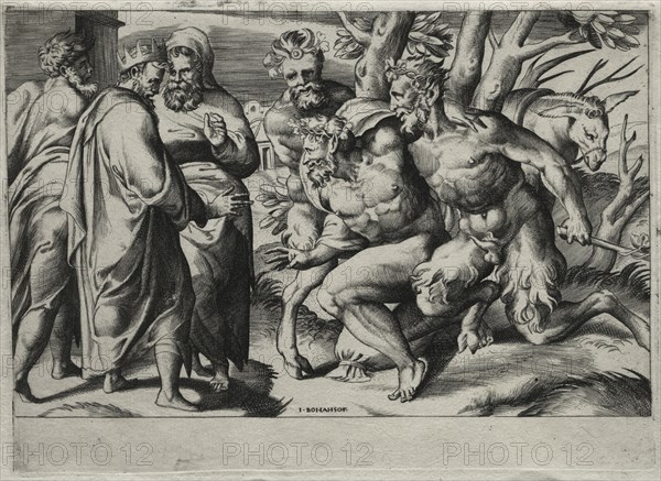 Silenus and King Midas, mid 16th century. Giulio Bonasone (Italian, c. 1510-aft 1576), after Perino del Vaga (Italian, 1500/01-1547). Engraving; sheet: 16.9 x 22.9 cm (6 5/8 x 9 in.); platemark: 15.9 x 21.9 cm (6 1/4 x 8 5/8 in.)