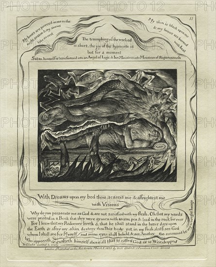 The Book of Job:  Pl. 11, With Dreams upon my bed thou scarest me and affrightest me / with Visions, 1825. William Blake (British, 1757-1827). Engraving