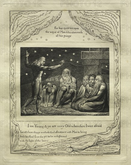 The Book of Job:  Pl. 12, I am Young and ye are very Old wherefore I was afraid, 1825. William Blake (British, 1757-1827). Engraving