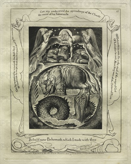 The Book of Job:  Pl. 15, Behold now Behemoth which I made with thee, 1825. William Blake (British, 1757-1827). Engraving