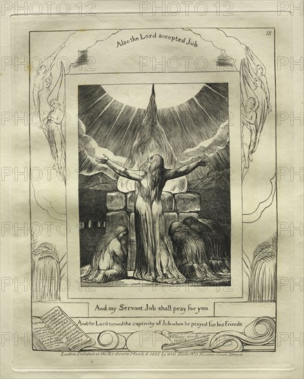 The Book of Job:  Pl. 18, And my Servant Job shall pray for you, 1825. William Blake (British, 1757-1827). Engraving