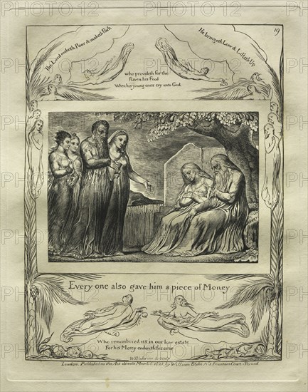 The Book of Job:  Pl. 19, Every one also gave him a piece of Money, 1825. William Blake (British, 1757-1827). Engraving