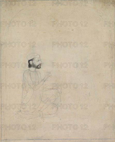 Portrait of a Seated Man, c. 1830-1850. India, Sikh, 19th century. Ink on paper; overall: 18.4 x 14.6 cm (7 1/4 x 5 3/4 in.).