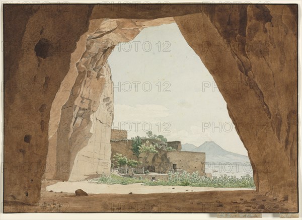 Vesuvius and the Bay of Naples from a Cave, 1820. Adolf von Heydeck (German, 1787-1856). Watercolor with graphite; framing lines in black ink; sheet: 26.9 x 37.9 cm (10 9/16 x 14 15/16 in.); secondary support: 27.5 x 37.9 cm (10 13/16 x 14 15/16 in.).