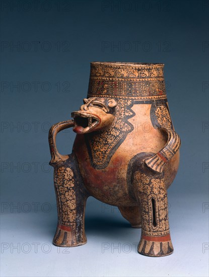 Vessel: Jaguar(?), c. 1000-1550. Costa Rica, Southern Nicoya region, Pataky Polychrome style, c. 1000-1550. Ceramic, slip; overall: 34.6 x 27 x 27.6 cm (13 5/8 x 10 5/8 x 10 7/8 in.).