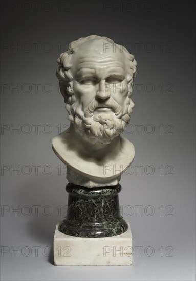 A Philosopher, 1662. Pierre Puget (French, 1620-1694). Marble; overall: 39.4 x 22.6 x 25.4 cm (15 1/2 x 8 7/8 x 10 in.); base: 20.5 x 20.5 x 20 cm (8 1/16 x 8 1/16 x 7 7/8 in.).