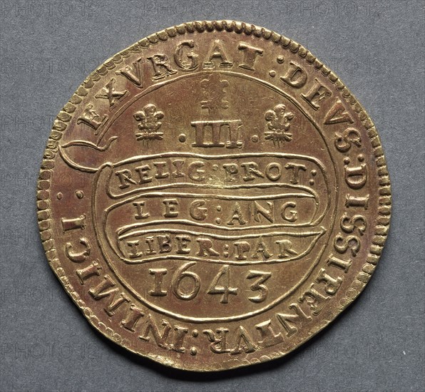 Triple Unite (reverse), 1643. England, Charles I, 1625-1649. Gold