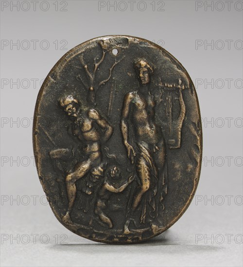 Apollo and Marsyas, c. 1468. Cristoforo di Geremia (Italian, active 1456-76). Bronze; overall: 4.1 x 3.4 x 0.4 cm (1 5/8 x 1 5/16 x 3/16 in.).