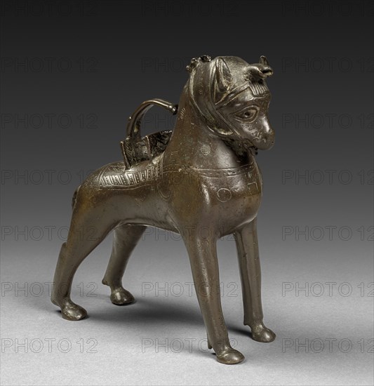 Aquamanile: Saddled Horse, c. 1300. North Germany, Lower Saxony (?), 14th century. Bronze; overall: 23.1 x 22.4 cm (9 1/8 x 8 13/16 in.).