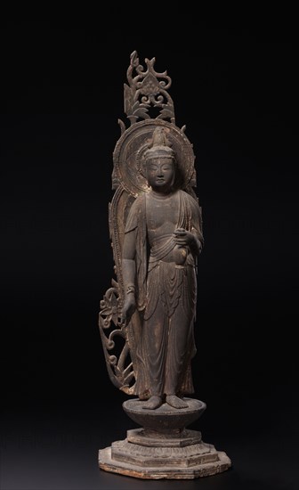Miroku: Future Buddha, 12th century. Japan, Heian Period (794-1185). Wood; overall: 51.2 cm (20 3/16 in.); pedestal: 11 cm (4 5/16 in.).