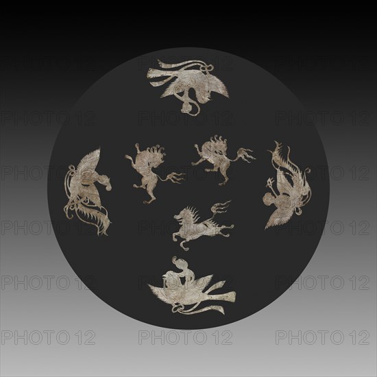 Inlays for a Mirror or Box, c. 900-1000. China, Tang dynasty (618-907) - Song dynasty (960-1279). Beaten silver with chased details; overall: 4.7 x 8.4 cm (1 7/8 x 3 5/16 in.); irregular: 5.3 x 8.4 cm (2 1/16 x 3 5/16 in.); part 1: 4.6 x 8.4 cm (1 13/16 x 3 5/16 in.); part 2: 5.2 x 7.8 cm (2 1/16 x 3 1/16 in.); part 3: 5.2 x 5.6 cm (2 1/16 x 2 3/16 in.); part 4: 4.2 x 6.1 cm (1 5/8 x 2 3/8 in.); part 5: 4.6 x 5.2 cm (1 13/16 x 2 1/16 in.).