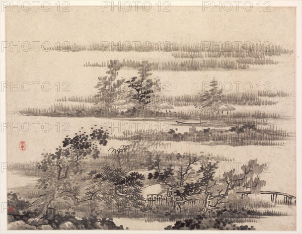 Summer in the Water Country, 1670s. Gong Xian (Chinese, 1599-1689). Album leaf, ink on paper; overall: 25.6 x 32.8 cm (10 1/16 x 12 15/16 in.).