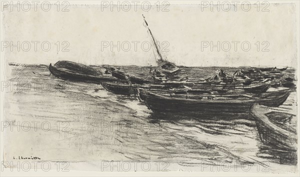 Boats on the Beach, c. 1874/81. Léon Augustin Lhermitte (French, 1844-1925). Charcoal (stumped); sheet: 28.4 x 49.1 cm (11 3/16 x 19 5/16 in.).