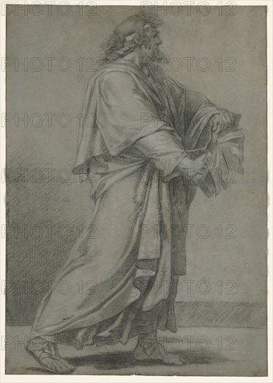 Man Destroying Book, 1700s. Anonymous, after Eustache Le Sueur (French, 1617-1655). Black chalk heightened with white chalk; framing lines in black ink; sheet: 57.6 x 40.9 cm (22 11/16 x 16 1/8 in.).