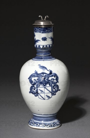 Jug with Silver Mounts: Arita Ware, c. 1662-1676. Barent van Leeuwen (Dutch, 1637-1682). Porcelain with underglaze blue decoration and silver mounts; overall: 23 cm (9 1/16 in.); without cover: 22.2 cm (8 3/4 in.).