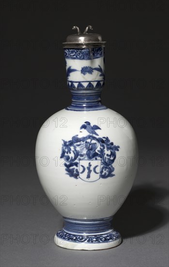 Jug with Silver Mounts: Arita Ware, c. 1662-1676. Barent van Leeuwen (Dutch, 1637-1682). Porcelain with underglaze blue decoration and silver mounts; overall: 24.2 x 12.8 x 11.5 cm (9 1/2 x 5 1/16 x 4 1/2 in.).