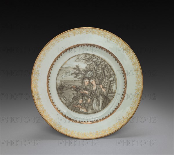 Plate, c. 1750-1760. After a design by Bernard Picart (French, 1673-1733). Porcelain; diameter: 22.9 cm (9 in.).