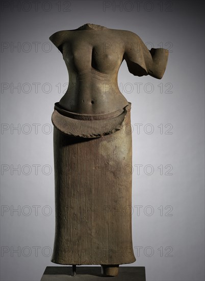Standing Female Deity, 900s. Cambodia, Angkor, Bakheng, 10th century. Stone; overall: 89 cm (35 1/16 in.).
