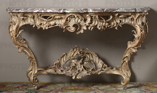 Console Table, c. 1730- 1740. France, mid-18th Century. Gilt wood, marble top; overall: 83.9 x 161.3 x 73.7 cm (33 1/16 x 63 1/2 x 29 in.).