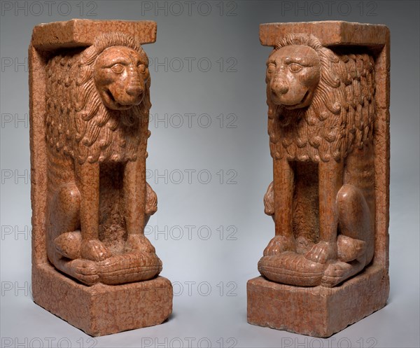 Supporting Lion (pair), style of the 13th century. Italy, style of the 13th century. Pink limestone (known as "Verona Marble"); overall: 142.9 x 43.9 x 65.5 cm (56 1/4 x 17 5/16 x 25 13/16 in.)