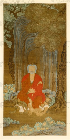 Shakyamuni under the Bodhi Tree, 1600-50. China, Ming dynasty (1368-1644). Hanging scroll, ink and color on silk; overall including roller ends: 260 x 83 cm (102 3/8 x 32 11/16 in.).