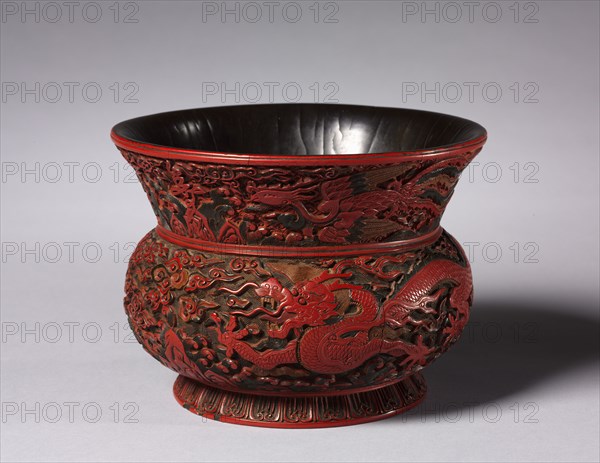 Jar with Dragon and Phoenix Design, 1522-66. China, Ming dynasty (1368-1644), Jiajing mark and reign (1521-66). Carved lacquer in cinnabar and other colors; overall: 11.8 cm (4 5/8 in.).