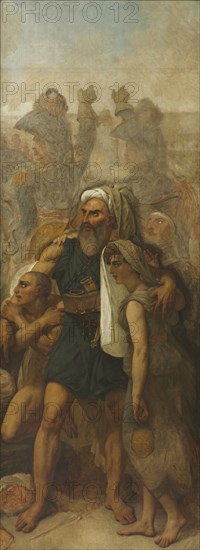 Egyptian Family (Sketch for "The Battle of the Pyramids"), c. 1835. Antoine-Jean Gros (French, 1771-1835). Oil on linen; framed: 377.2 x 154.9 x 12.7 cm (148 1/2 x 61 x 5 in.); unframed: 353.1 x 132.1 cm (139 x 52 in.); former: 306.8 x 131.5 cm (120 13/16 x 51 3/4 in.).