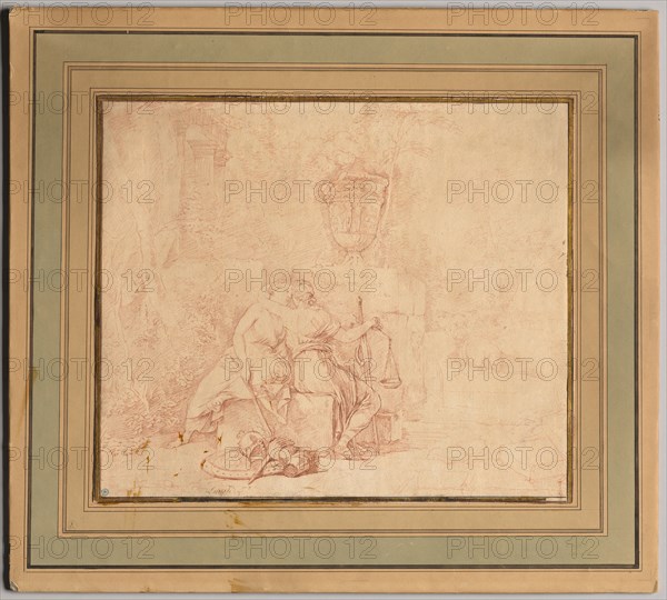 The Kiss of Peace and Justice, after 1654. Gerard de Lairesse (Flemish, 1641-1711), after Laurent de La Hyre (French, 1606-1656). Red chalk; double framing lines in black ink over graphite; sheet: 37.7 x 44.2 cm (14 13/16 x 17 3/8 in.).
