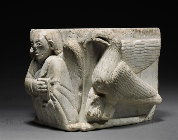 Engaged Capital with Figures of a Man and of an Eagle, 1175-1200. Northern Italy, Emilia (Bologna?), 12th century. Marble; overall: 30.2 x 32.4 x 33 cm (11 7/8 x 12 3/4 x 13 in.)