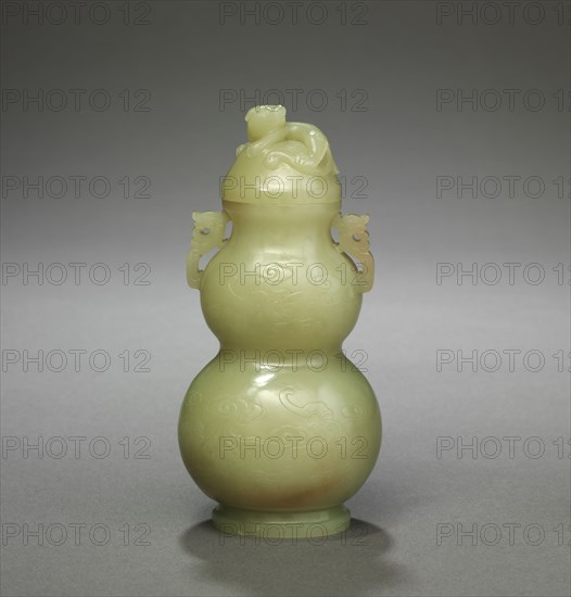 Gourd-Shaped Vase, late 1700s. China, Qing dynasty (1644-1911). Yellowish-green jade with brown markings; overall: 13.6 cm (5 3/8 in.).