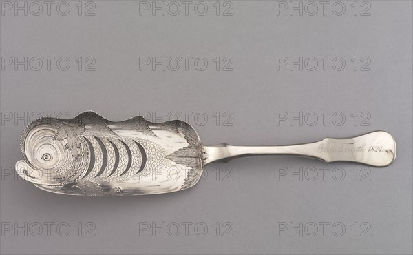 Fish Slice, c. 1824. Samuel Kirk (American, 1793-1872). Silver; overall: 30.4 x 6.9 cm (11 15/16 x 2 11/16 in.).
