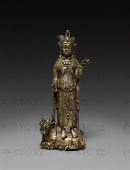 Maheshvara (Shiva) Standing on a Bull, Six Dynasties Period (317-581), Northern Qi Dynasty (550-577). China, Six Dynasties period (317-581), Northern Qi dynasty (550-577). Gilt bronze; overall: 22.5 cm (8 7/8 in.).