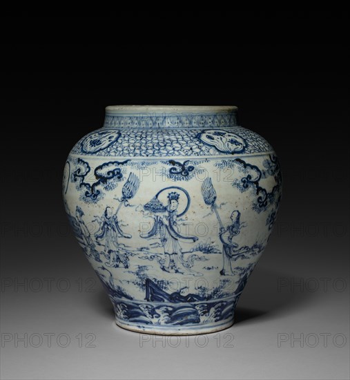 Jar with Scenes from the Land of Taoist Immortals, early 15th Century. China, Ming dynasty (1368-1644). Porcelain with underglaze blue decoration; overall: 36.3 cm (14 5/16 in.).