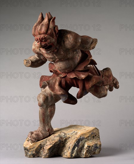 Thunder God (Raijin), 1300s. Japan, Kamakura Period (1185-1333). Wood with traces of gesso and red and black pigment; overall: 66.7 cm (26 1/4 in.).